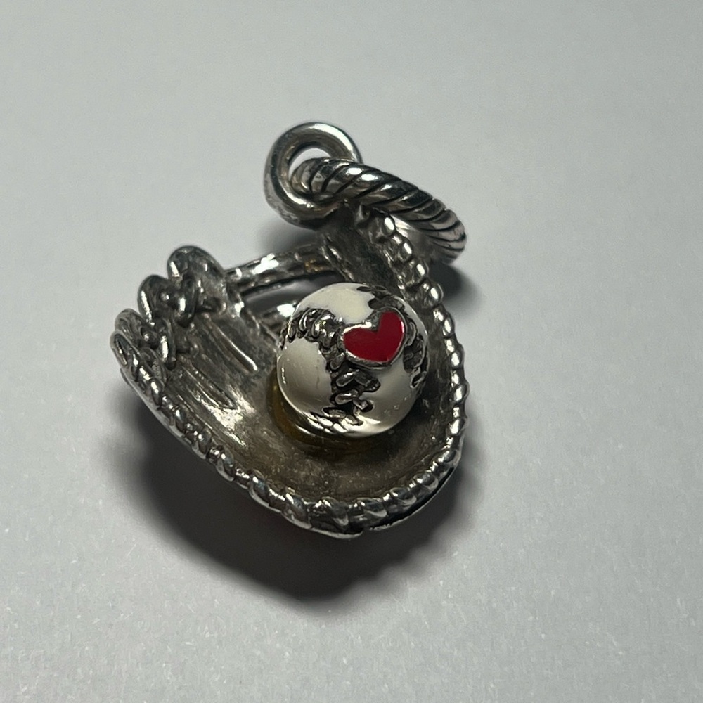 Brighton Play Ball Silver plated Baseball Glove Charm with Red Heart - Picture 3 of 4